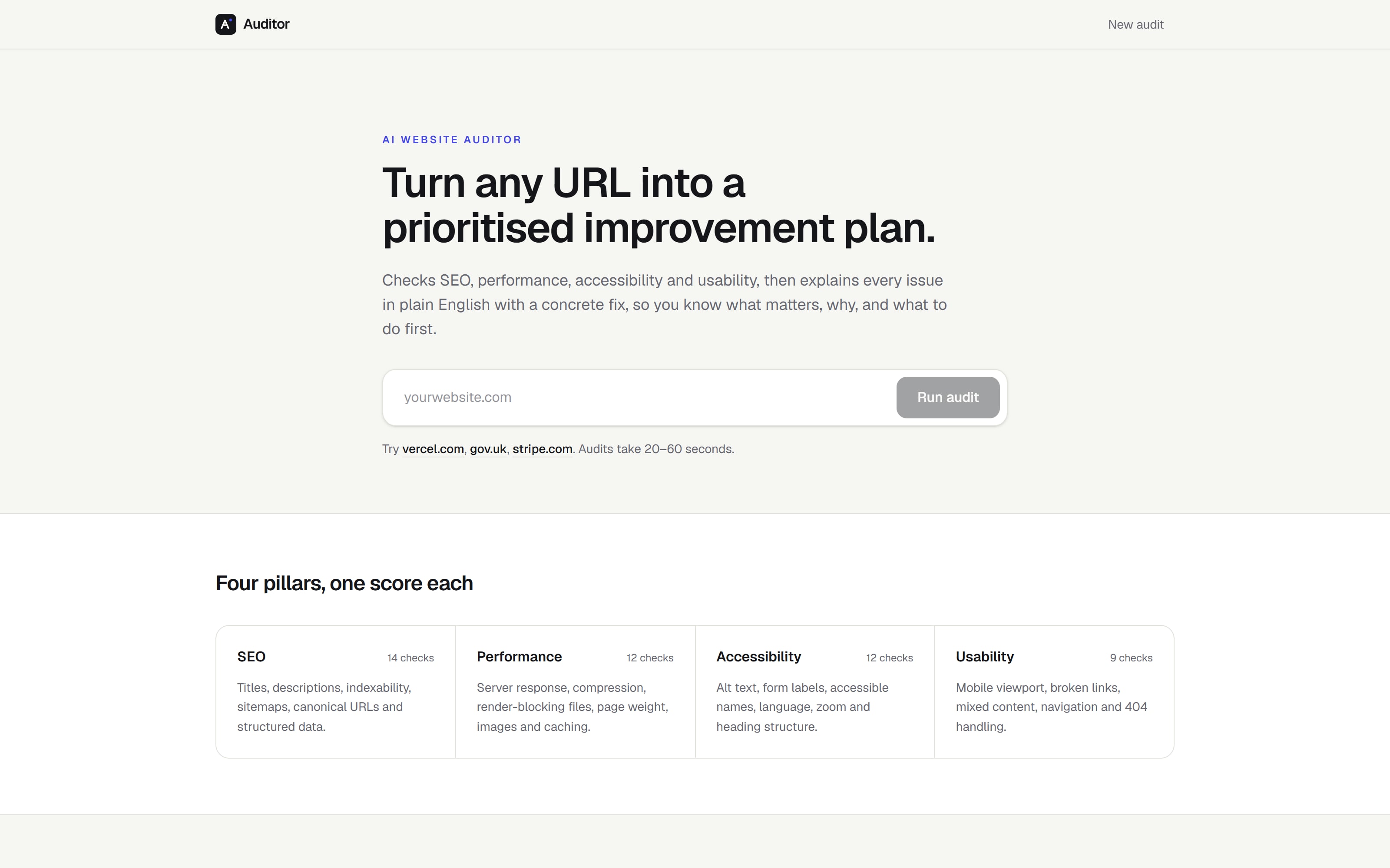 AI Website Auditor — Start an audit