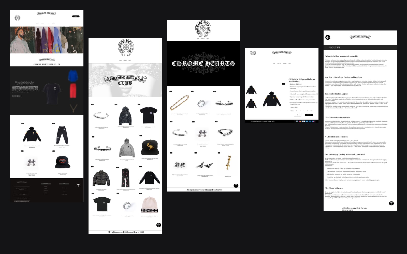 Chrome Hearts Concept — Five pages, one system