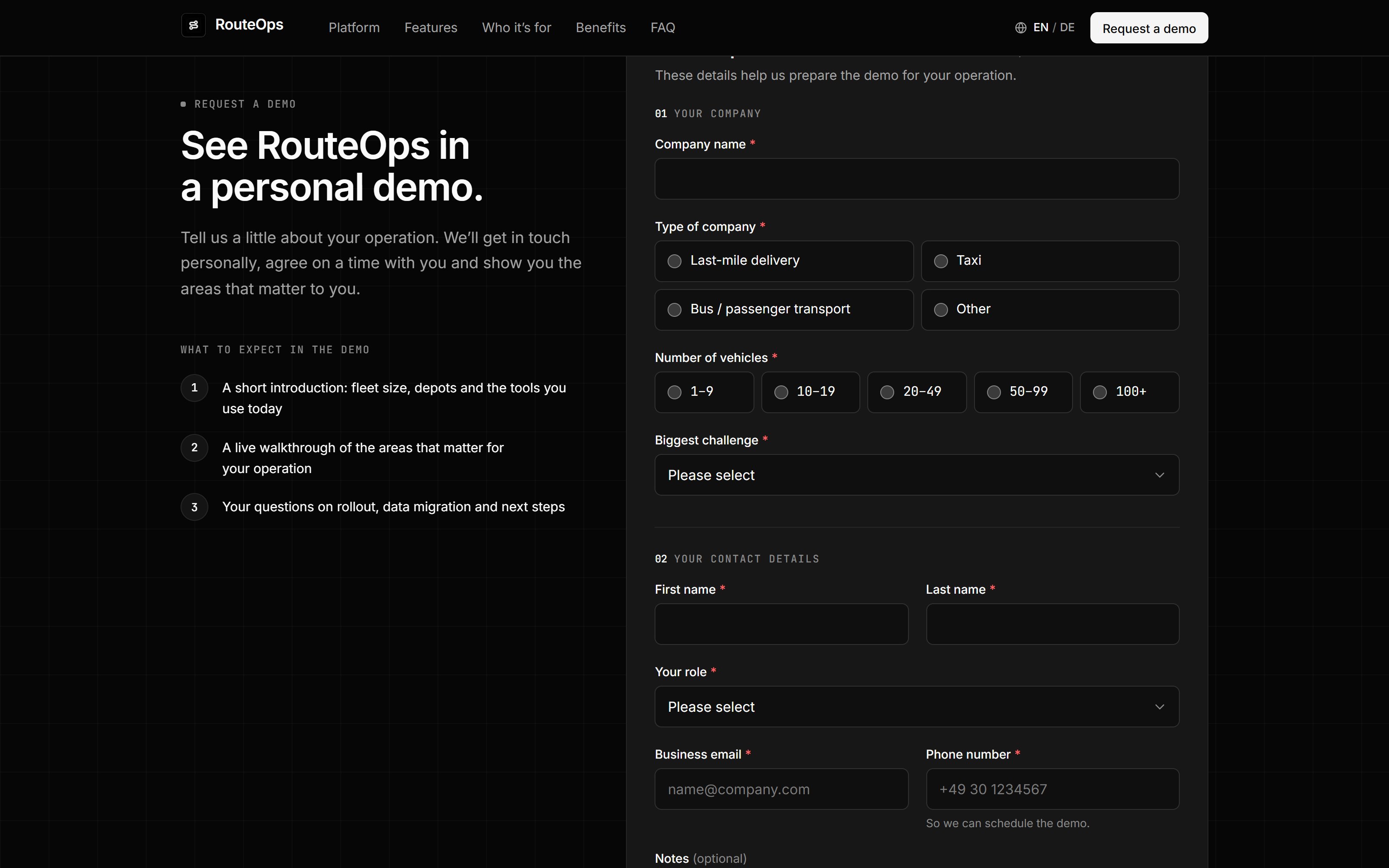 RouteOps — Qualifying demo request